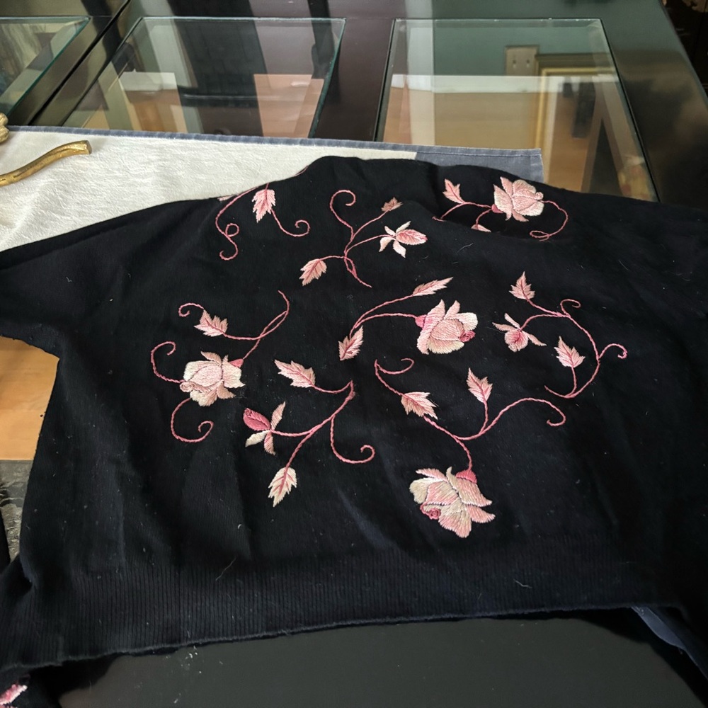 Pringle Black Sweater with Pink Floral Details